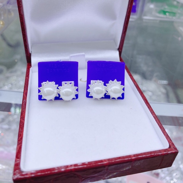 Khuyên tai nụ Ngọc nhân tạo sát tai bạc ta trắng