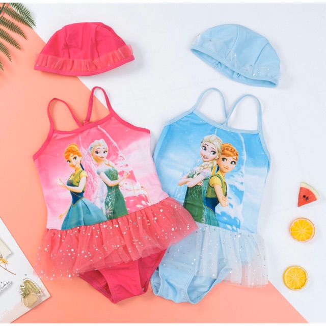 Bộ bơi Elsa liền chíp+kèm mũ, giả váy bé gái 1 -7 tuổi ( 8-25kg)