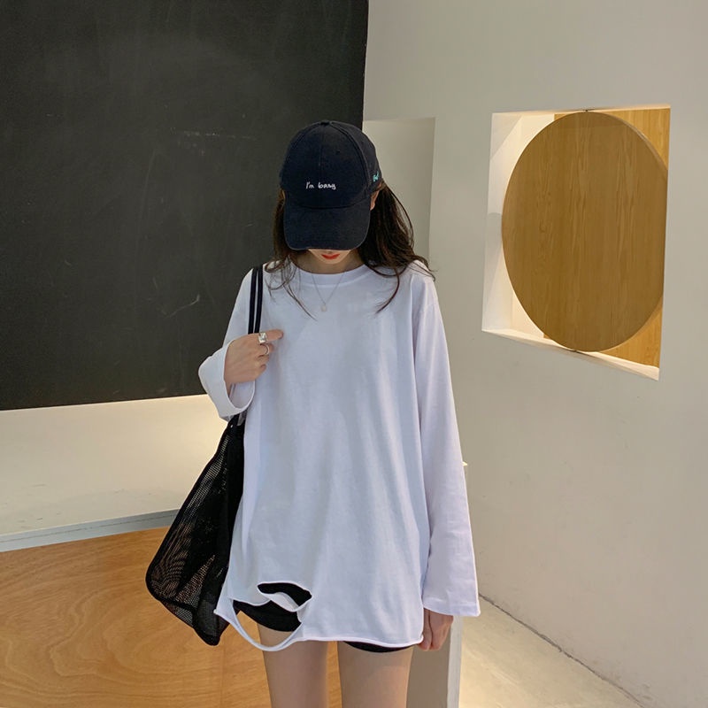 Áo thun dài tay xẻ tà phong cách Hàn Quốc, cotton tinh khiết, áo có đáy trong, áo dài giữa