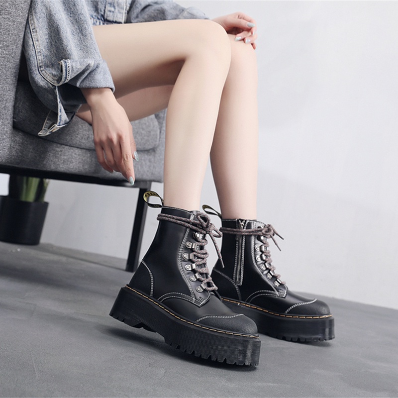 Giày bốt Dr.martin đế dày 8 lỗ phối khóa kéo bên hông thời trang cho nam và nữ 1460