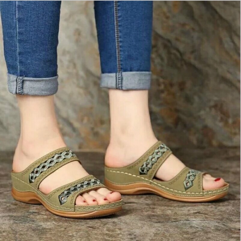 Giày sandal đế xuồng thiết kế quai cắt rỗng thời trang thường ngày đơn giản cho nữ