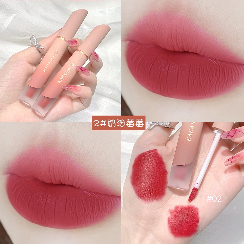 [Hàng mới về] Son Kem Lì Kakashow Mịn Như Nhung Không Dính Cốc Thỏi Màu Bùn Xinh Xắn