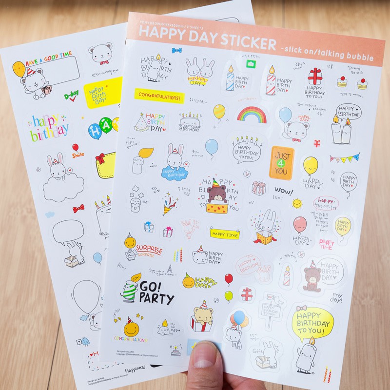 Vỉ 02 Tờ Sticker Hàn Quốc Happy Day Siêu Đáng Yêu