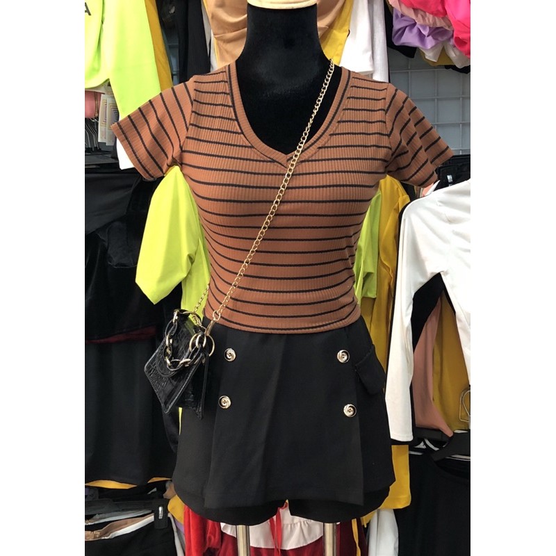 Áo croptop thun gân cổ v hình shop tự chụp kèm video
