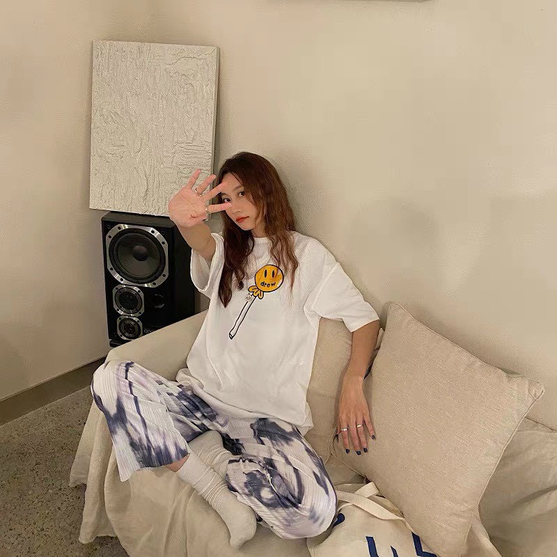 Áo Thun Drew Áo Thun Tay Lỡ Form Rộng Unisex 38-65kg Nam Nữ Phong Cách Ulzzang