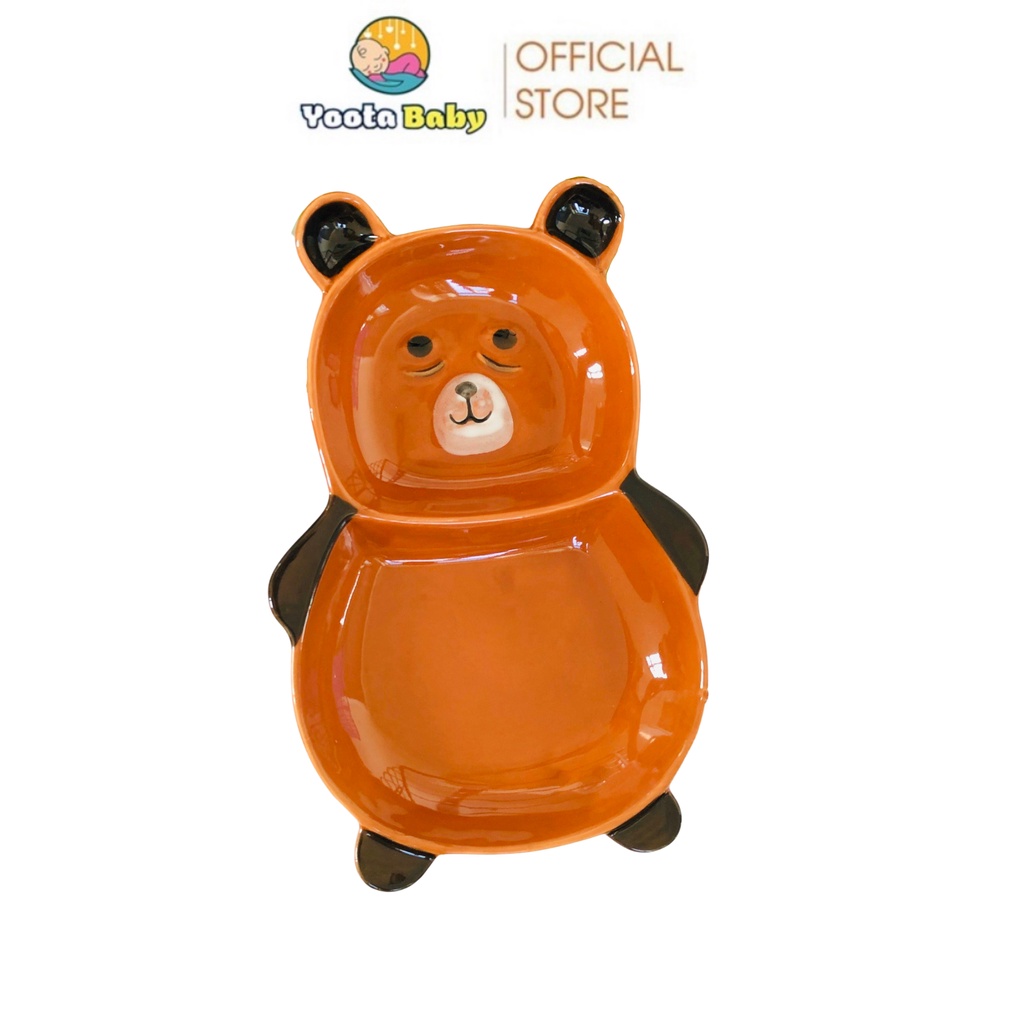 Đĩa Ăn Dặm Chất Liệu Gốm Sứ Cao Cấp Hình Gấu Nâu AD16 Cho Bé Ăn Dạm YOOTA BABY