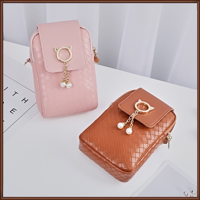 Túi Đựng Điện Thoại Bằng Da Pu Đính Ngọc Trai Thời Trang Cho Nữ