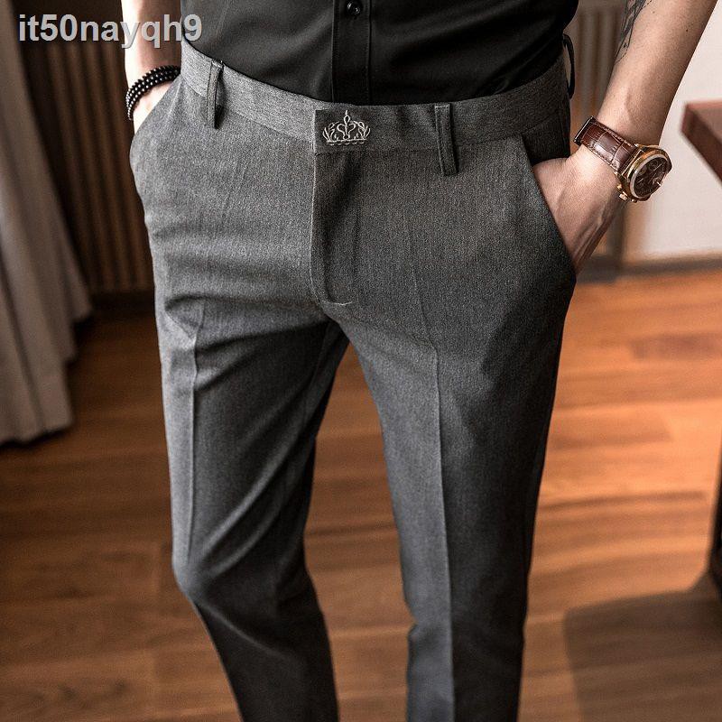 Quân Nam△Xuân hè phong cách mới quần âu nam xếp nếp kiểu dáng Hàn Quốc ống suông thẳng chín điểm xu hướng