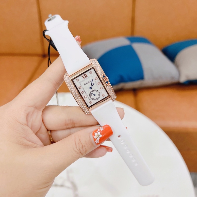 Đồng hồ nữ g.u.o.u quai silicol thông minh , mặt viền đá sang trọng, hình ảnh video tự chụp