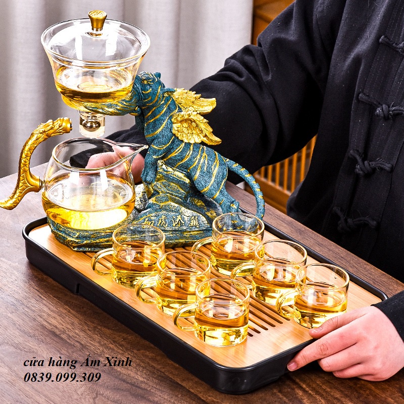 BỘ ẤM CHÉN PHA TRÀ BẰNG THỦY TINH CHỊU NHIỆT CAO CẤP HÌNH MÃNH HỔ