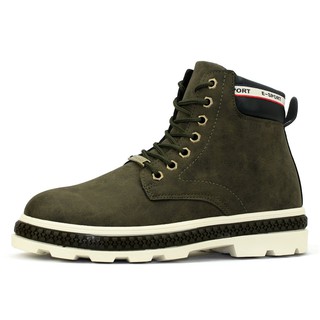 Giày Bốt Cổ Cao Da Trơn Đế Khóa Có Viền Chữ BCC006 - Xanh Quân Đội