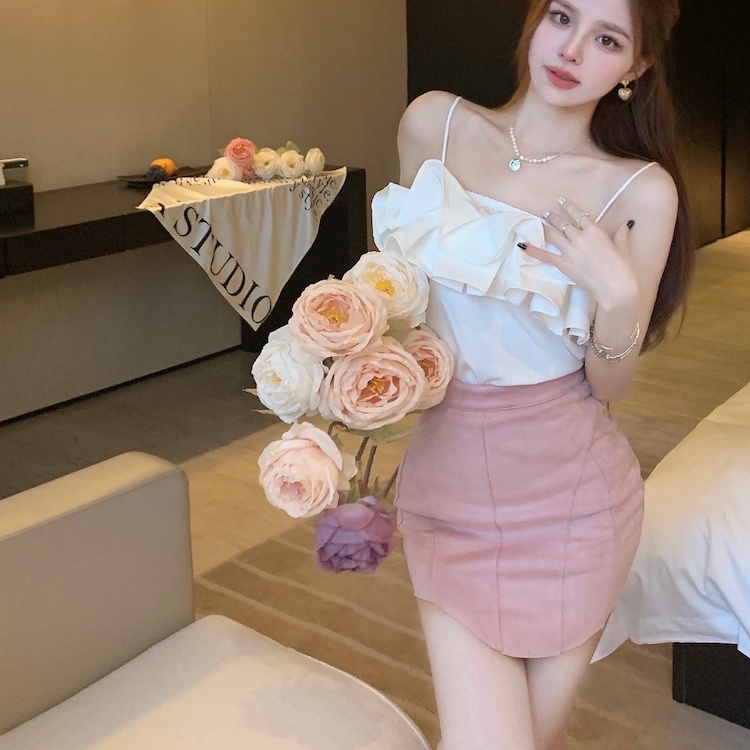 SUXI Áo Không Tay Hở Vai Màu Sắc Ngọt Ngào Dáng Rộng Thời Trang Mùa Hè Cho Nữ