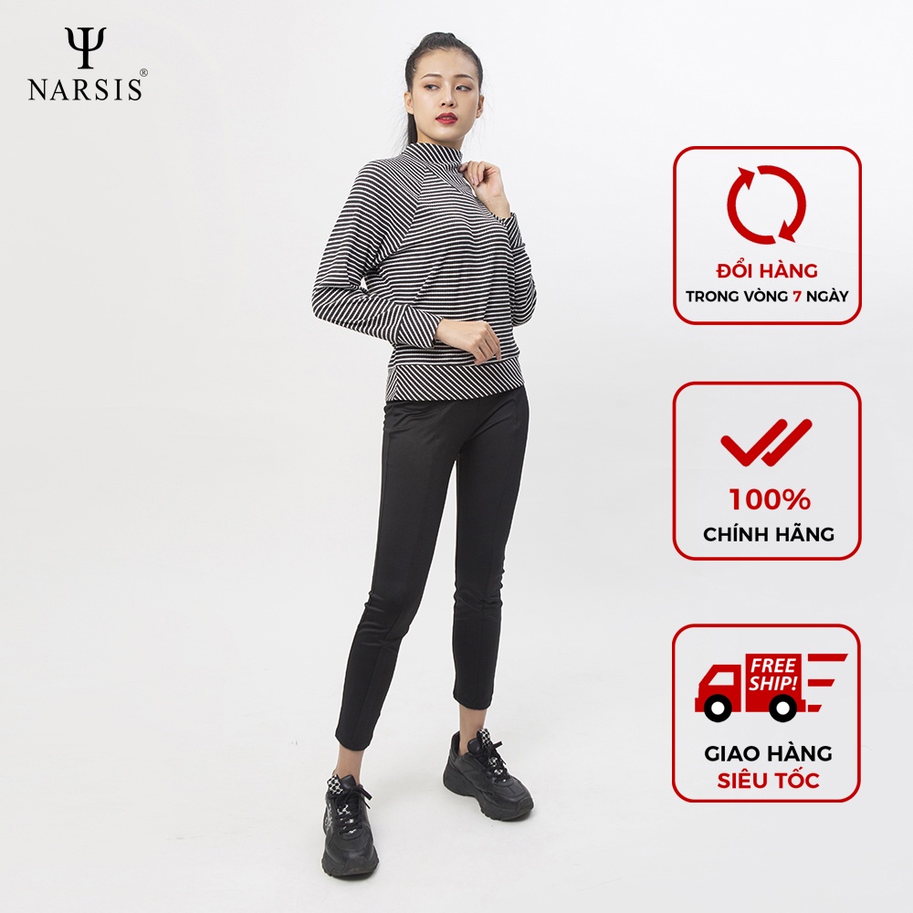 Áo thun nữ L0011 Narsis kẻ ghi chì trắng