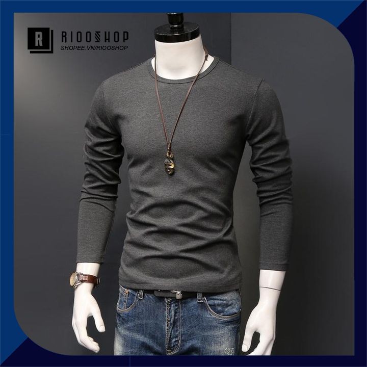 Áo thun nam tay dài cổ tròn trơn cao cấp RKL002 - áo phông nam dài tay đẹp Riooshop