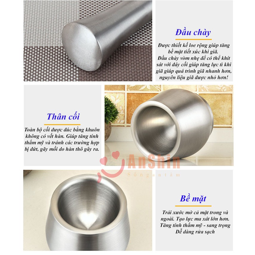 Cối chày Inox 304 size lớn - hàng chính hãng AnShin cao cấp