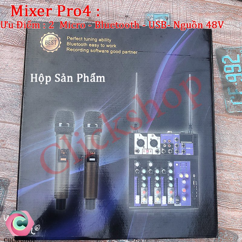 Bàn Trộn Mixer Yamaha Pro-4 Kèm 2 Mic Không Dây Hát Karaoke+Thu âm Livestream cực hay bảo hành 12 tháng