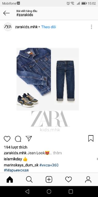 Quần jean mềm bé trai & gái zara