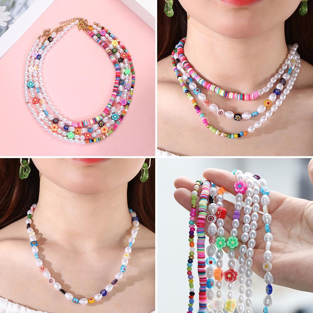 Vòng cổ Chuỗi Hạt Phối Hoa Nhiều Màu Phong Cách Bohemian 1 Cái