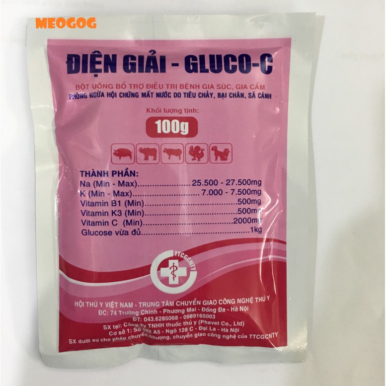 Điện giải Gluco-C 100g BỔ SUNG ĐIỀU TRỊ BỆNH GIA SÚC, GIA CẦM