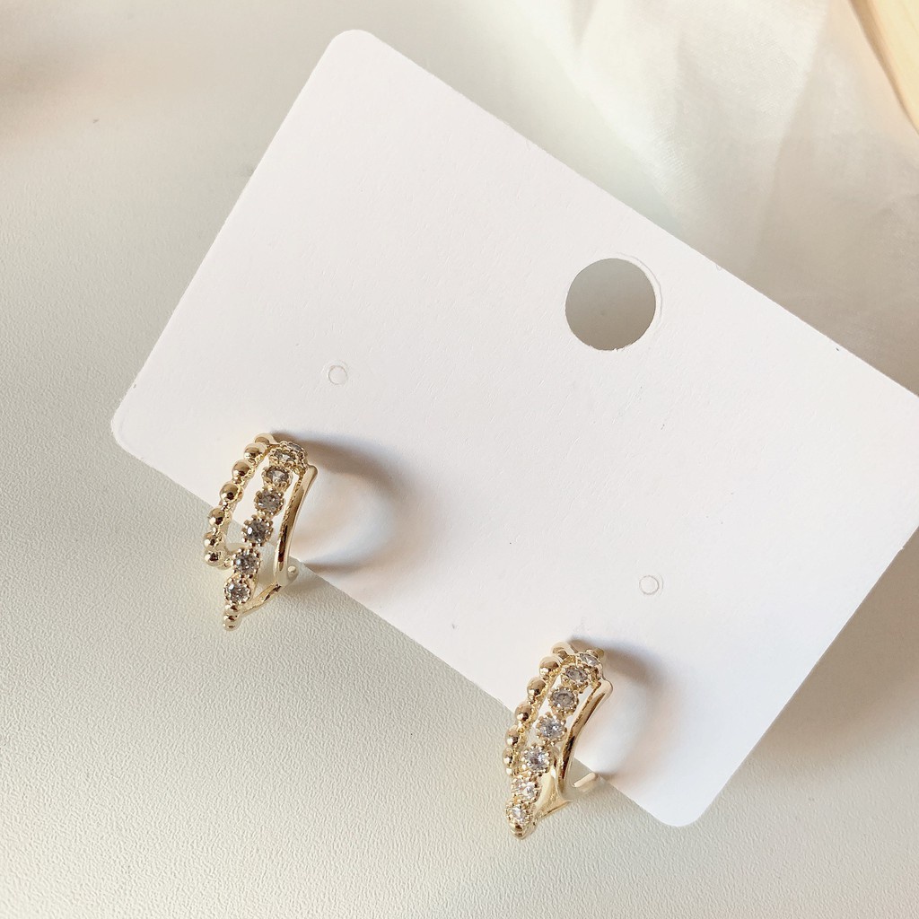 Bông Tai Bạc S925 Hình Bán Nguyệt Đính Kim Cương Sáng Lấp Lánh Cá Tính Cho Nữ