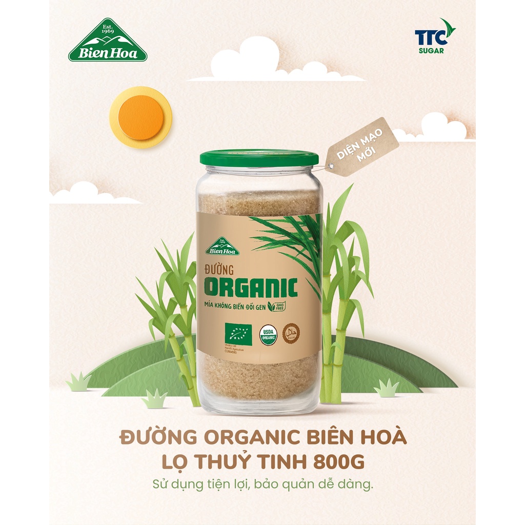 Đường Organic Biên Hòa Hũ 800g