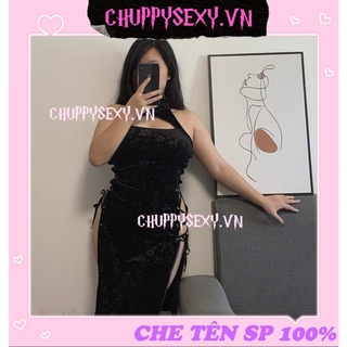 Sườn xám nhung hoa đan dây bigsize- hoả tốc sg