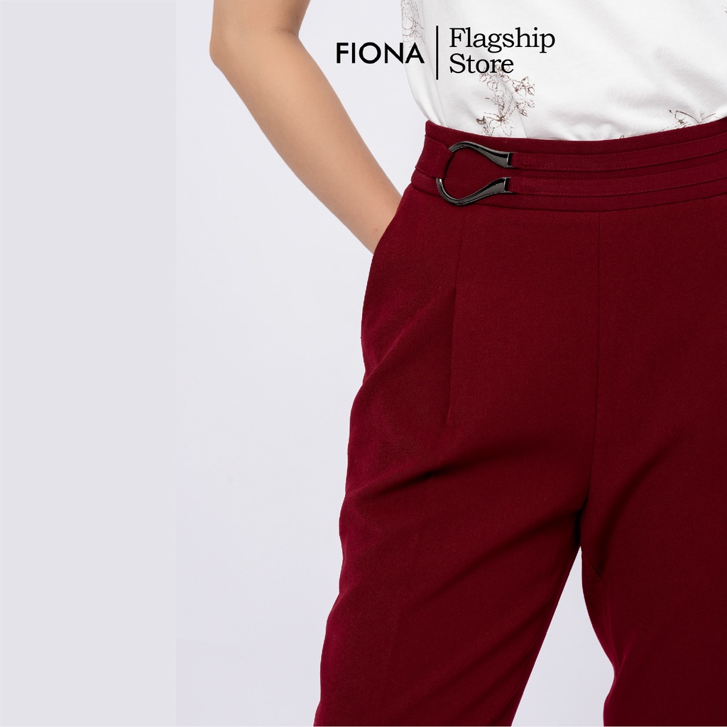 Quần Baggy Nữ Cạp Cao FIONA, Quần Tây Công Sở Nữ Chất Tuytsi Mềm Mịn mặt đai trang trí cạp F351327