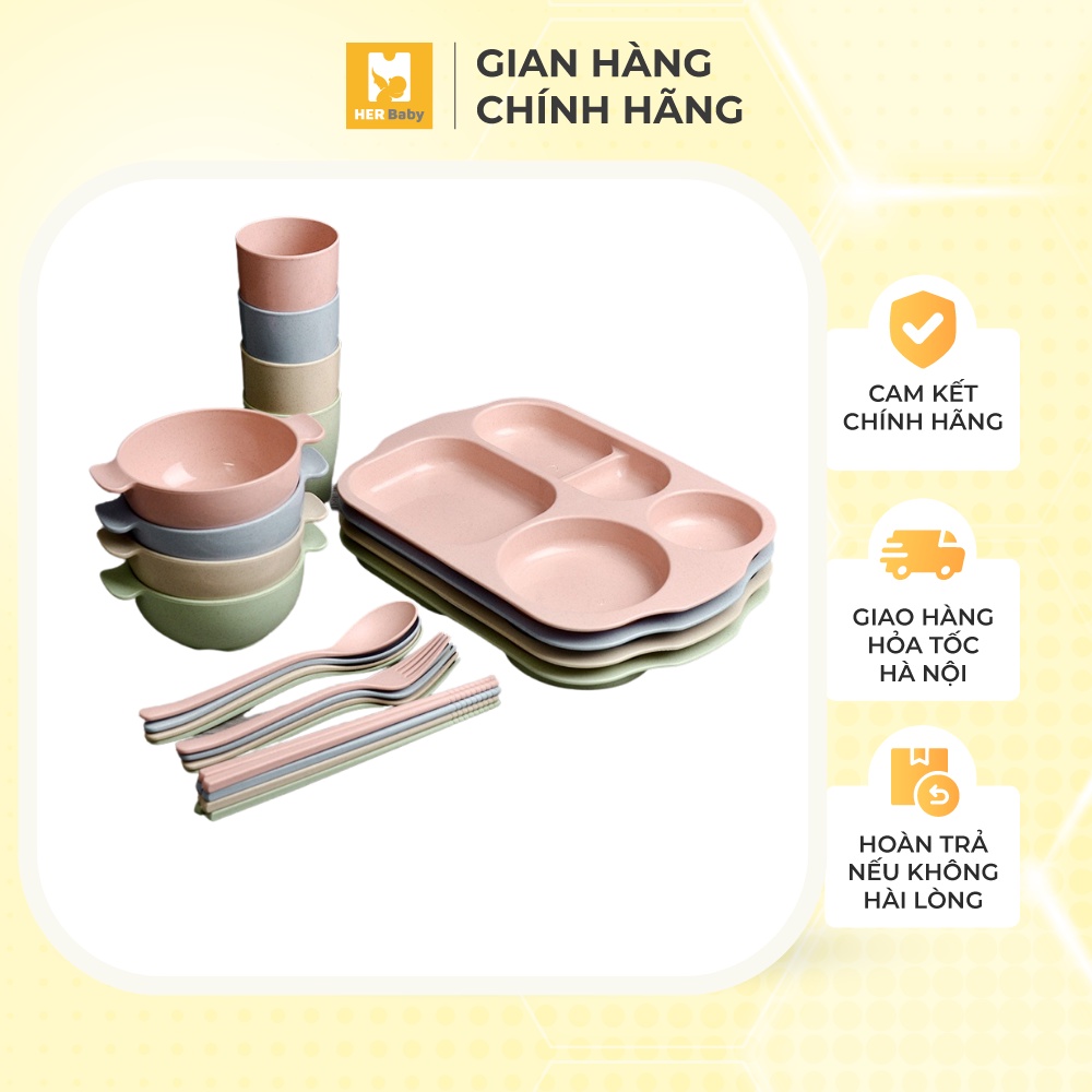 Set khay ăn  chịu nhiệt 80 độ C, an toàn cho Bé cho bé tập ăn dặm đủ màu - Herbaby