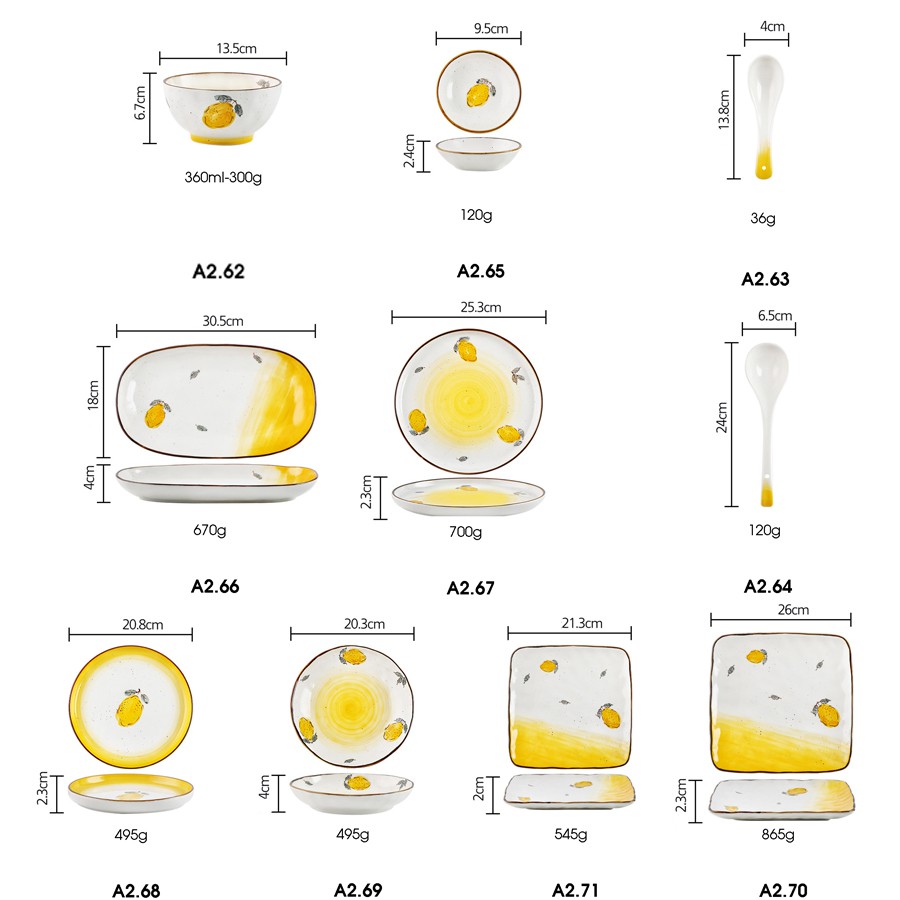 Bộ sưu tập đĩa sứ họa tiết chanh vàng nhiều kích thước
