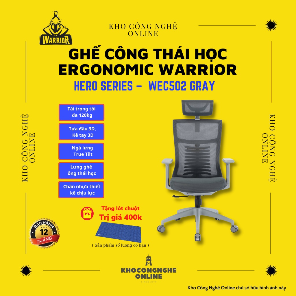 Ghế công thái học ergonomic WARRIOR – Hero series – WEC502 Gray