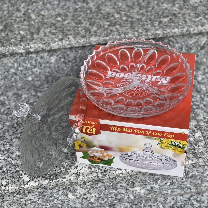 Khay mứt thủy tinh cao cấp đường kính 24cm (nắp không màu)