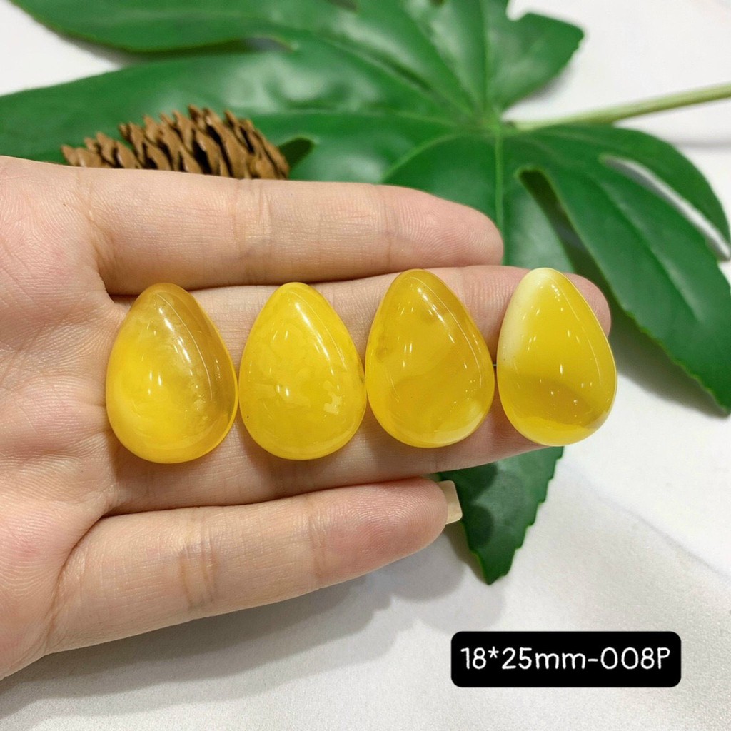 Mặt Đá Hổ Phách Vàng Vân Sữa Hình Giọt Nước Đủ Size Vừa Cập Bến