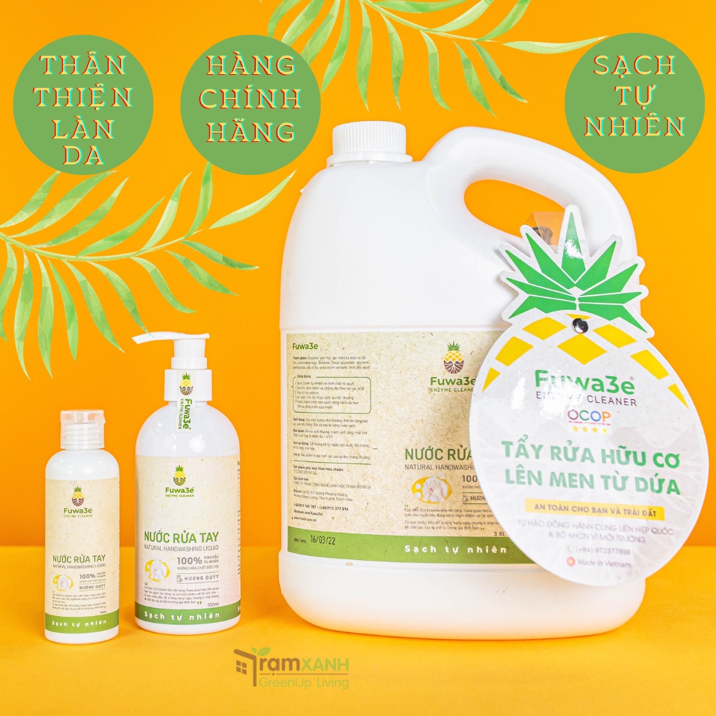 Nước rửa tay FUWA3E 100ml 300ml sát khuẩn hữu cơ huong quýt từ chế phẩm Enzyme sinh học thân thiện da tay hợp cho trẻ em