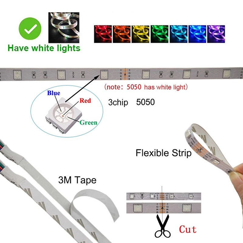 Đèn Led 5050RGB 5M 10M DIY, Đèn led trang trí phòng ngủ, livestream Nháy Theo Nhạc Sử Dụng App, đổi màu điều khiển từ xa