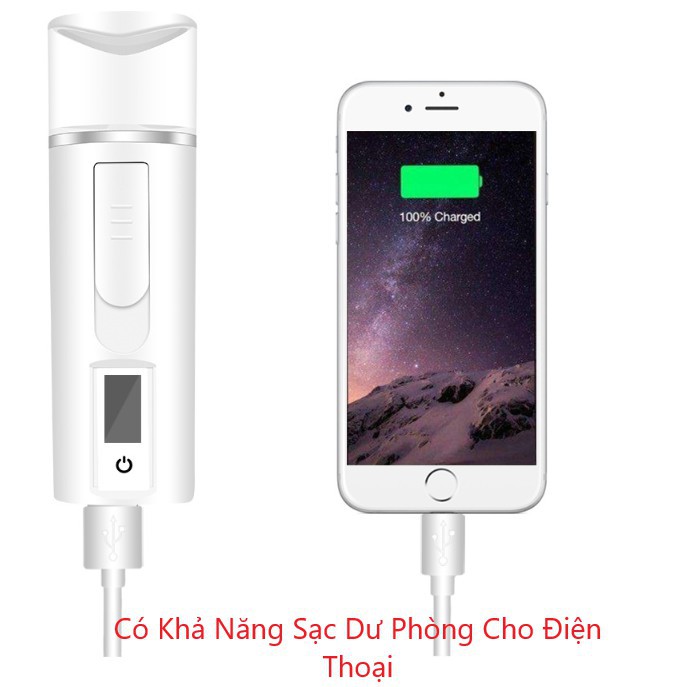 Máy Xông Mặt Mini - Đo Độ Ẩm Của Da - Kiêm Sạc Dự Phòng Công Nghệ Nano