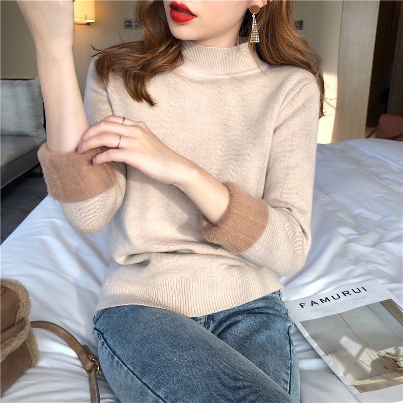 Áo len nữ - áo len lót lông cổ cao dáng ôm giữ nhiệt AL132 - Hathushop