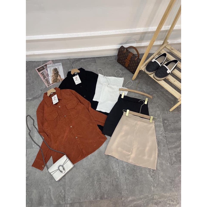 Set vest 3 món : Áo khoác + 2 dây quai bún + chân váy [ video cận chất ] | BigBuy360 - bigbuy360.vn