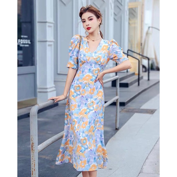 Đầm Maxi C.A.T.I Lụa Hoa - Hình xuất dư 100%