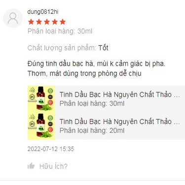 Tinh Dầu Bạc Hà Nguyên Chất Thảo Dược An Quốc Thái 10ml, 20ml Kháng Khuẩn, Phòng Cảm Cúm