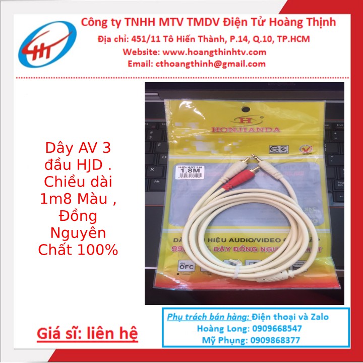 Dây AV | Dây AV 3 đầu HJD . Chiều dài 1m8 Màu , Đồng Nguyên Chất - AV3D1M8