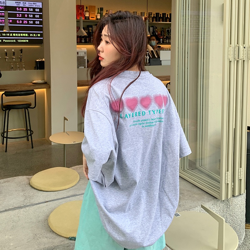 Áo thun SUXI tay ngắn cổ tròn dáng rộng in chữ thời trang mùa hè cho nữ