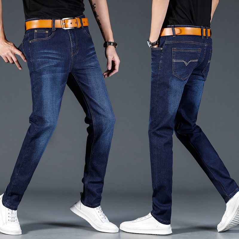 Quần Jeans Denim Mỏng Dáng Ôm Mềm Mại Màu Xanh Dương / Đen Phong Cách Hàn Quốc Thời Trang Mùa Hè Cho Nam