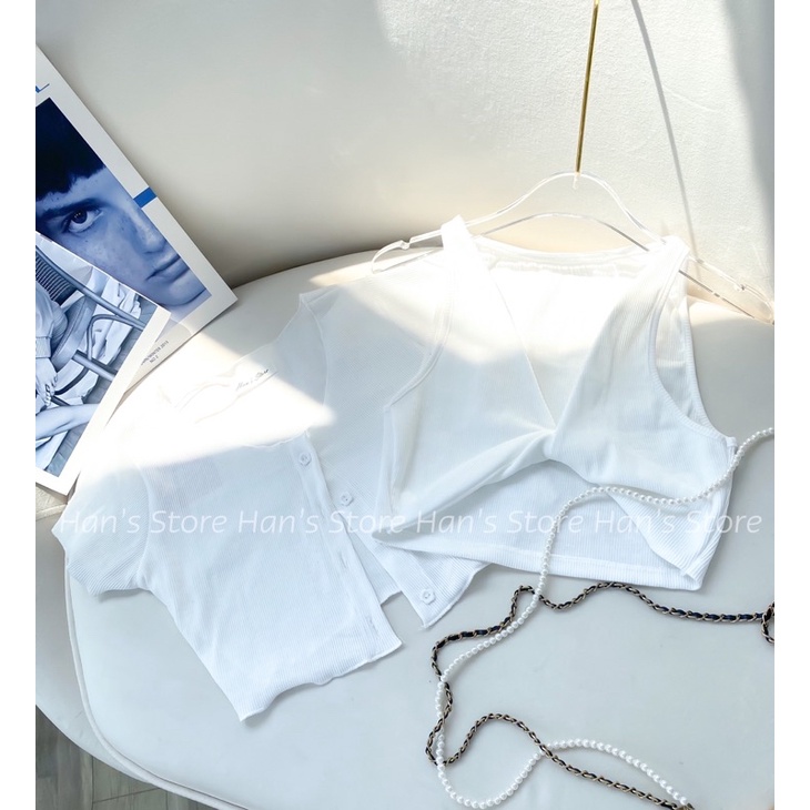 SET ÁO GÂN LEN XOẮN NGỰC KÈM KHOÁC NÚT HOA