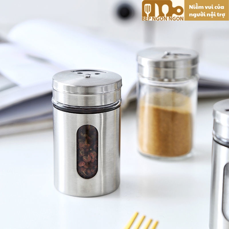 Lọ tiêu hũ đựng gia vị đa năng thủy tinh bọc inox thép cao cấp không gỉ_BEP NGON NGON