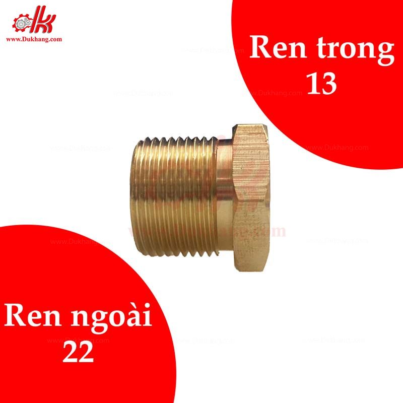 Cà rá đồng ren 22x13 / 13.8 - Nối ren trong ren ngoài 22 thau
