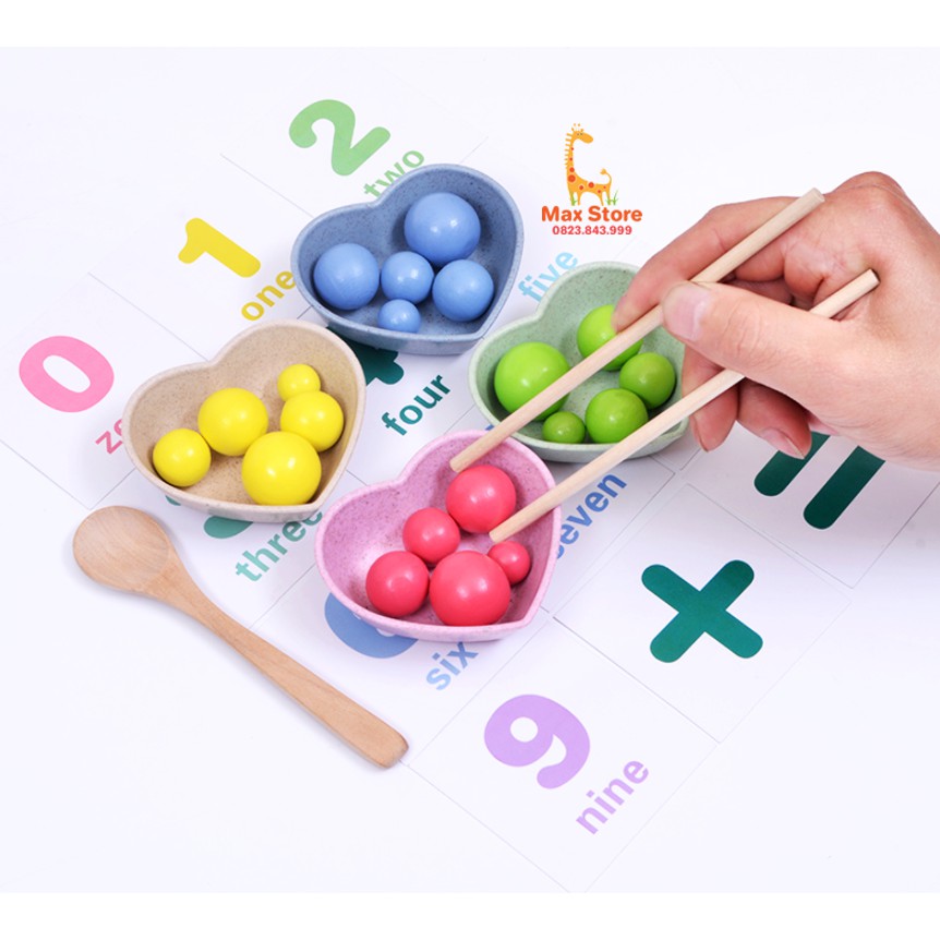 Đồ chơi gỗ Montessori bộ gắp hạt số đếm