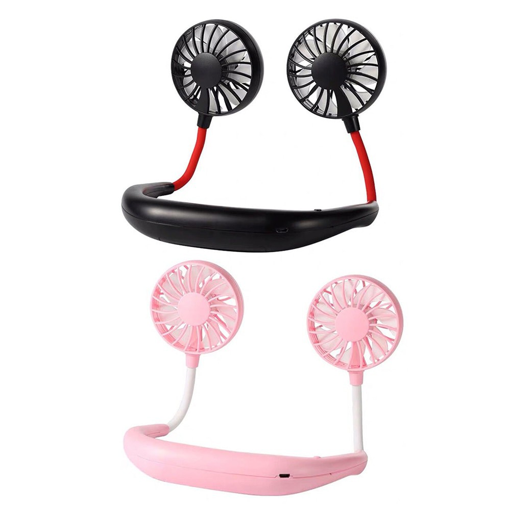Neck Band Fan Portable Mini Double Wind Head Summer Lazy Neckband Fan USB Rechargeable for Outdoor Sports Travel Air Cooler Fan