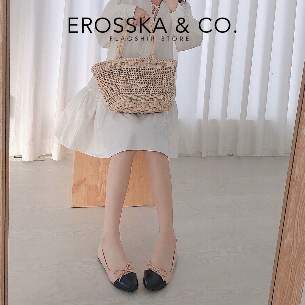 Giày bệt đế bằng Erosska đế cao su da mềm đính nơ màu nude _ ef011