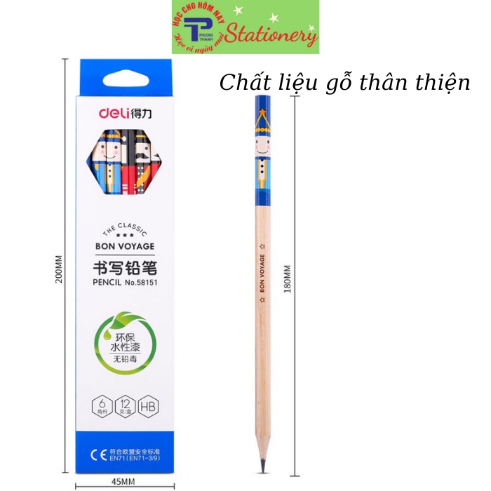 Bút chì gỗ 2B Deli họa tiết chú lính chì hai màu phù hợp với học sinh ngòi chì mềm dễ gọt gỗ tự nhiên 58151