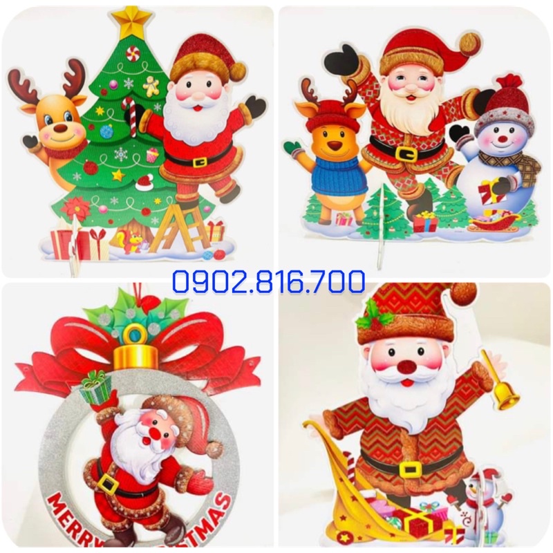 Hình vòng nguyệt quế cây thông ông già noel tuần lộc để bàn phụ kiện trang trí noel giáng sinh